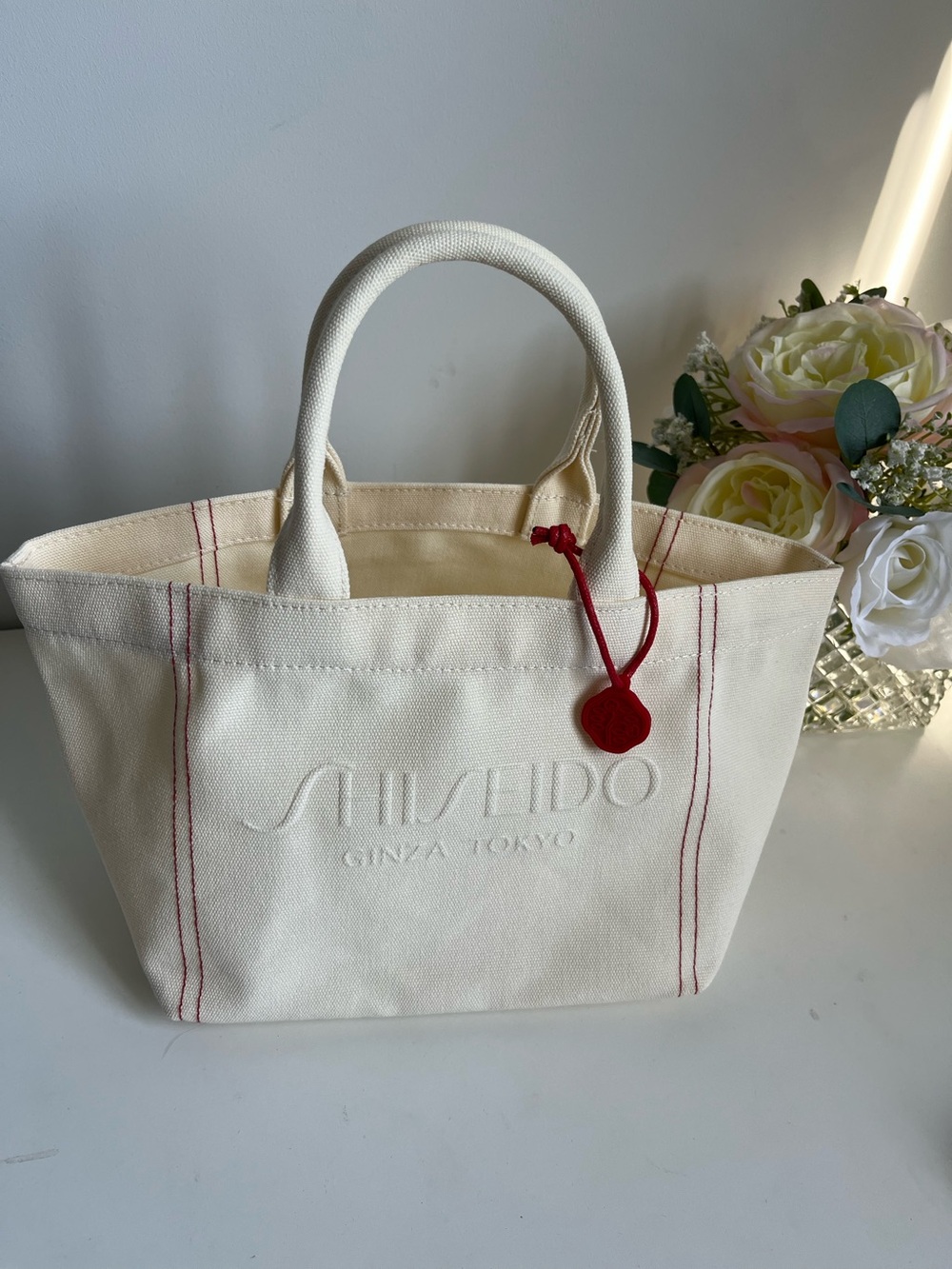 Shiseido Small Cream Canvas Tote Bag